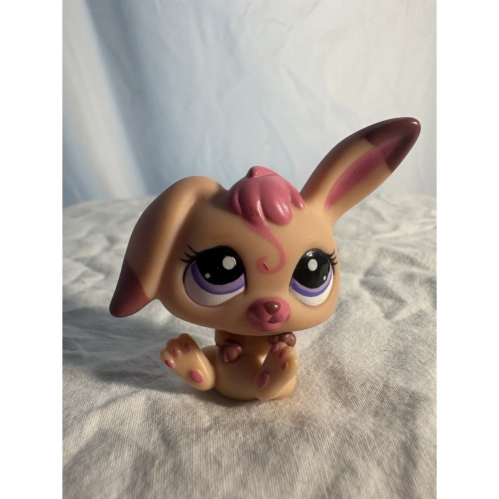 Littlest Pet Shop LPS Authentic #1920 Bunny Rabbit Tan Pink Purple Eyes Toy